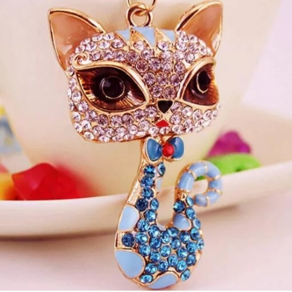 Elegant Gold and Blue Cat Pendant New Betsey Johnson - Picture 2 of 2